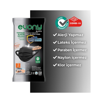 Black Elastik Kulaklıklı Cerrahi Maske 10'lu