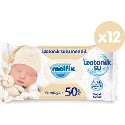 İzotonik Sulu Islak Mendil Yenidoğan 12'li Paket 600 Yaprak