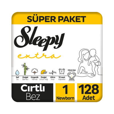 Extra Günlük Aktivite Süper Paket Bebek Bezi 1 Numara Yenidoğan 128 Adet