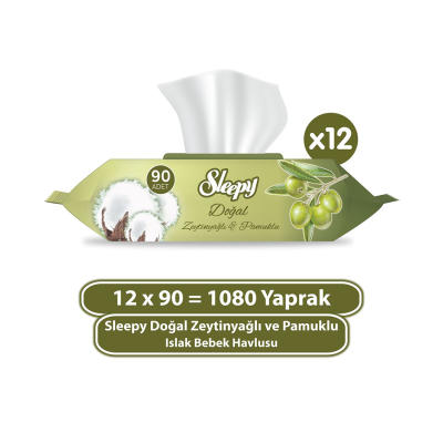 Doğal Zeytinyağlı ve Pamuklu Islak Bebek Havlusu 12x90