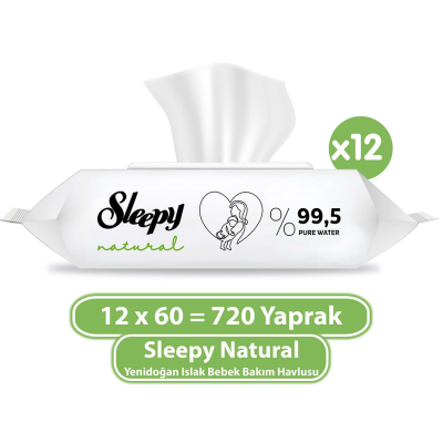 Natural Yenidoğan Islak Bebek Bakım Havlusu 12x60 (720 Yaprak)