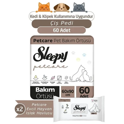Petcare 2x30 Adet Pet Bakım Örtüsü 2x60 Evcil Hayvan Islak Havlusu